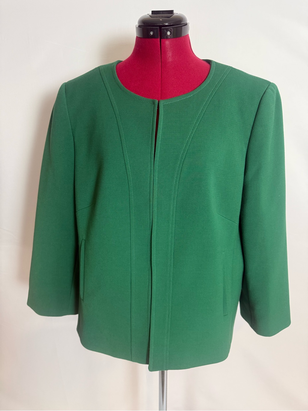 Tahari Asl Blazer Women's Size 14 Emerald Green Open Front Collarless